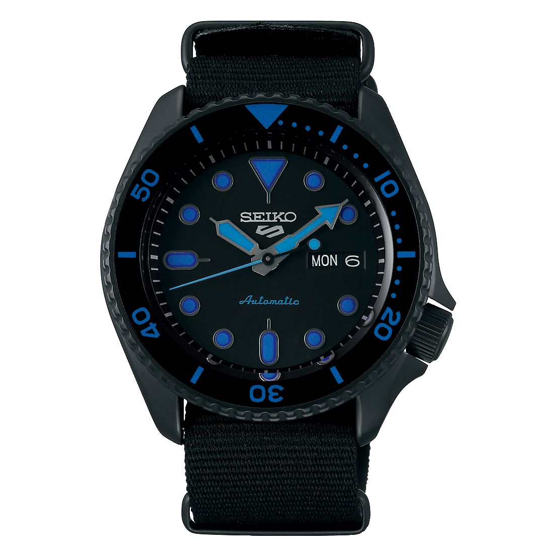 Orologio Uomo Acciaio SEIKO 5 Sport 43mm Automatico Doppia Data Total Black