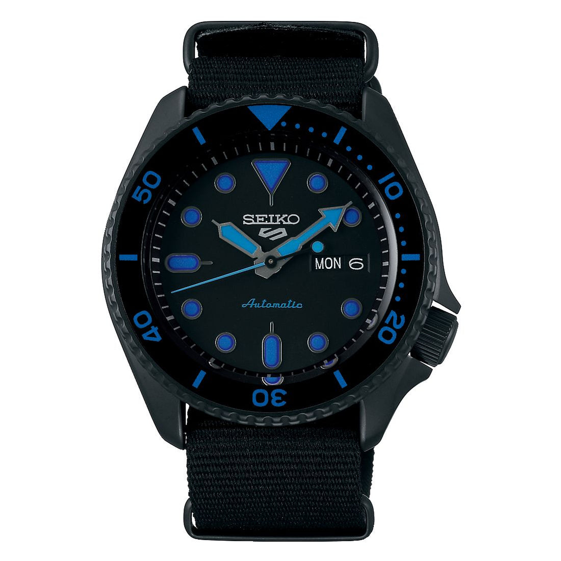 Orologio Uomo Acciaio SEIKO 5 Sport 43mm Automatico Doppia Data Total Black