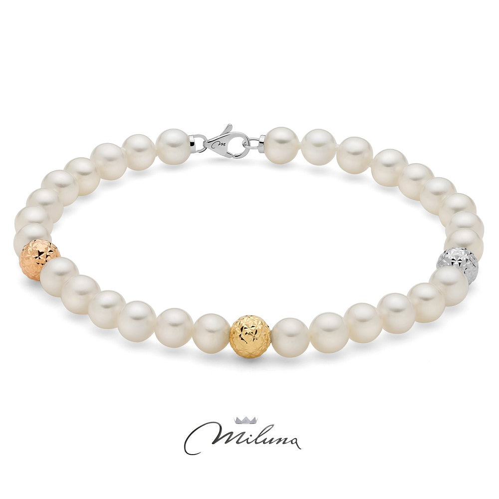 Bracciale Donna Miluna Perle 5,5-6 mm Tre Biglie Sfaccettate Oro Bianco,Giallo,Rosa  PBR2838V