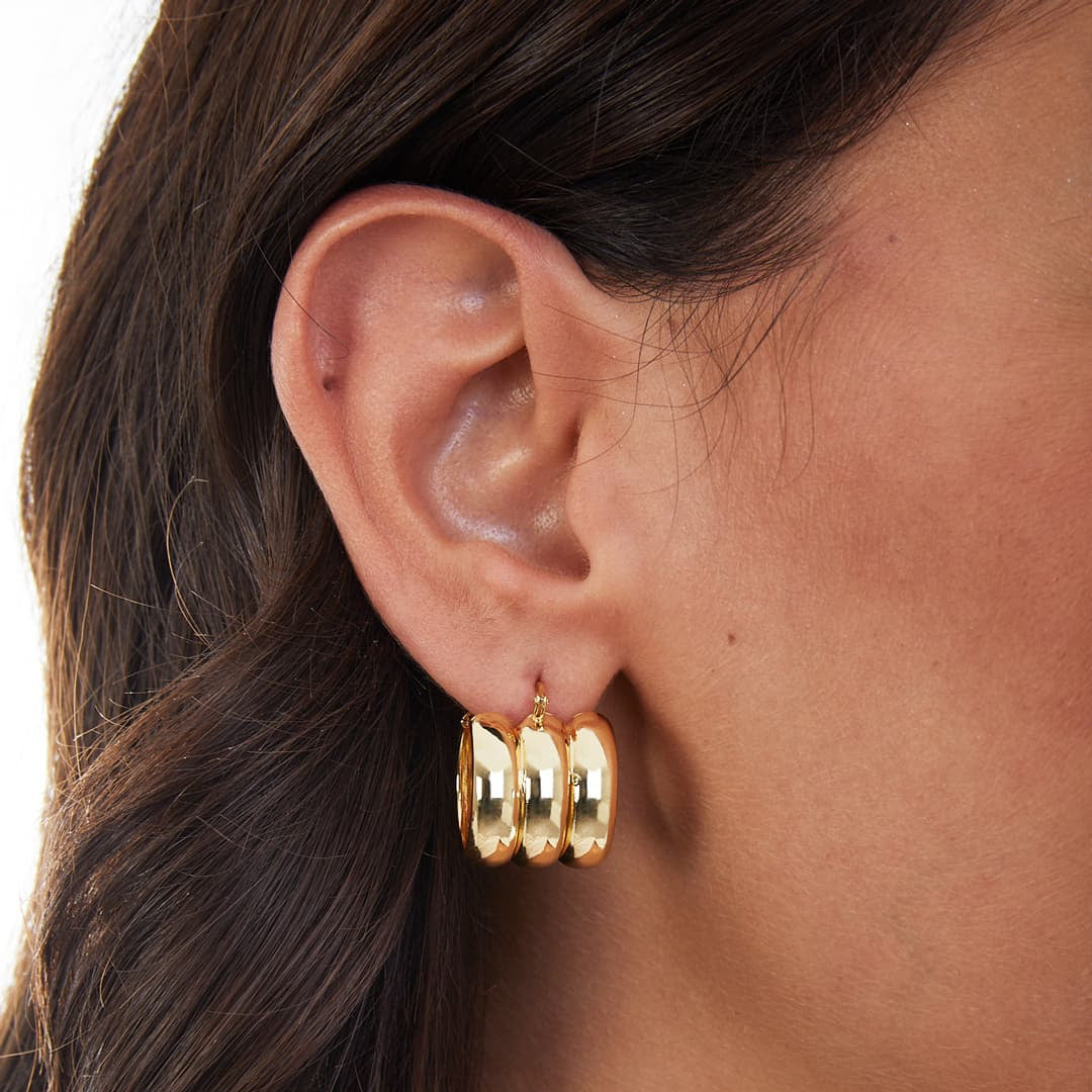 Orecchini Donna Unoaerre Bronzo Dorato Cerchio A Tre Fasce 512228