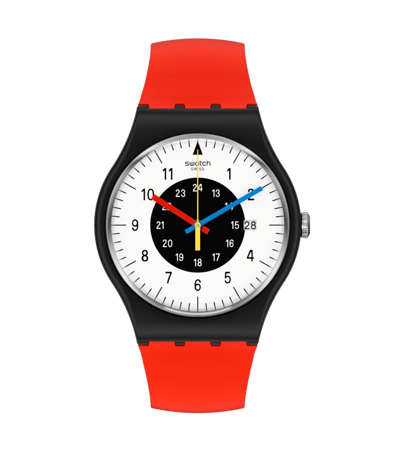 Orologio Uomo Gomma Resina Swatch  1984 RELOADED ROUGE & NOIR  Quarzo Solo Tempo SO32B401