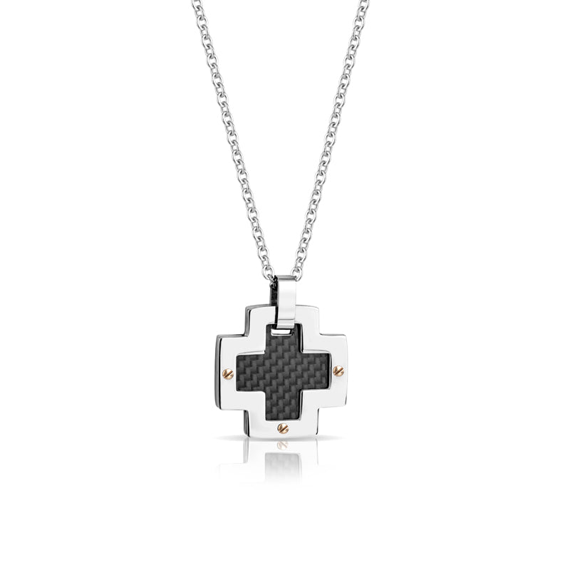 Collana Uomo Arkano Catena Rolò Acciaio Croce Lavorazione Cromata Nera Viti CN10