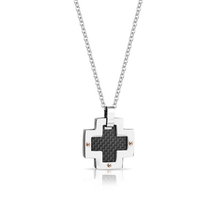 Collana Uomo Arkano Catena Rolò Acciaio Croce Lavorazione Cromata Nera Viti CN10