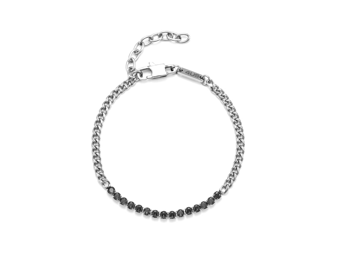 Bracciale Uomo 4US Cesare Paciotti Tennis Catena Acciaio Zirconi Neri 4UBR5599
