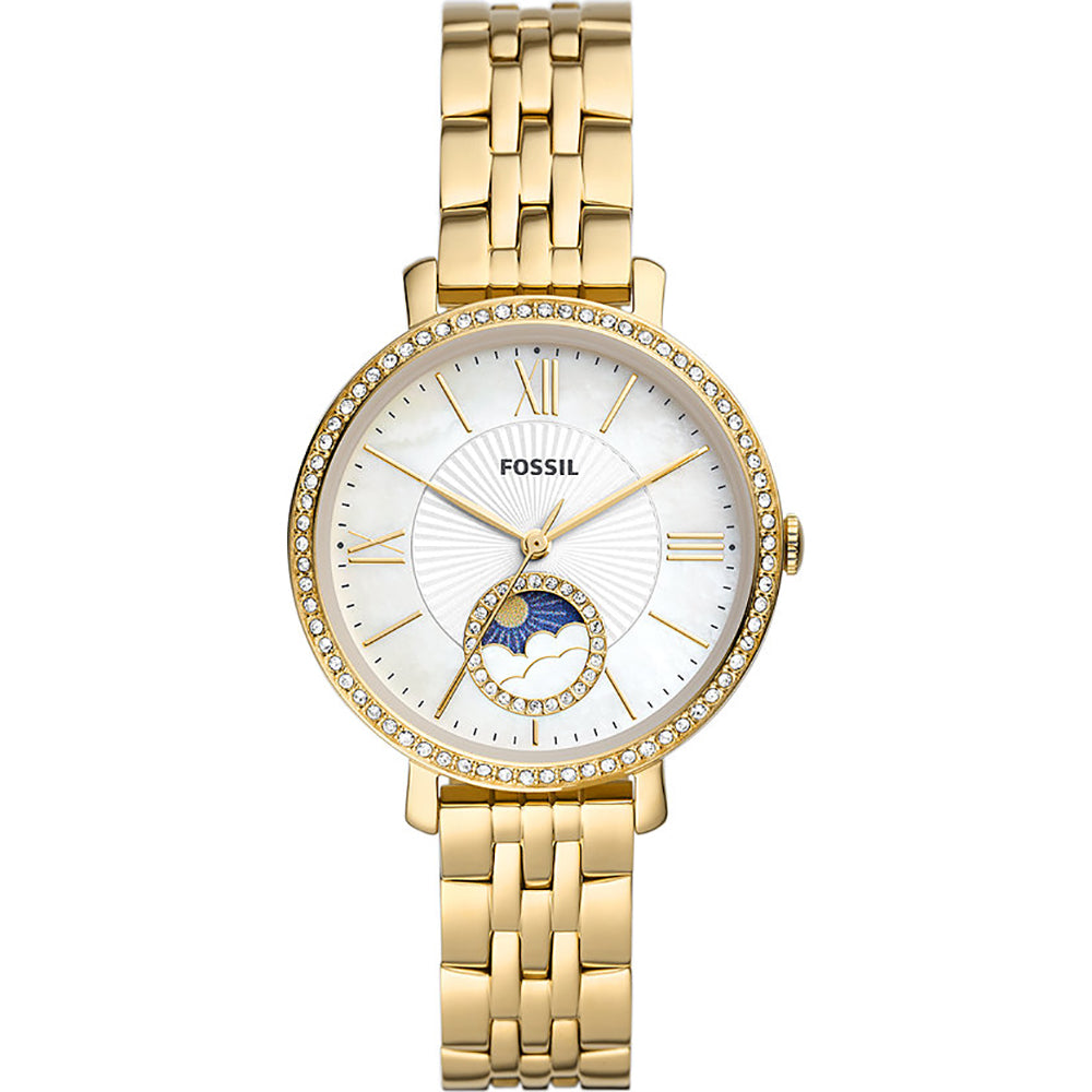 Orologio Donna Fossil Quarzo Solo Tempo Fasi Lunari Ghiera Zirconi Jacqueline ES5167