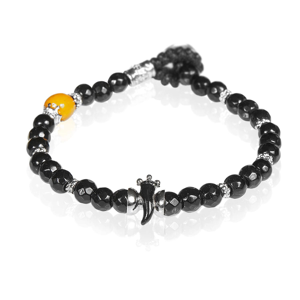 Bracciale Unisex Gerba Argento 925 Pietre Nere Sfaccettate Corno Nero HORN18