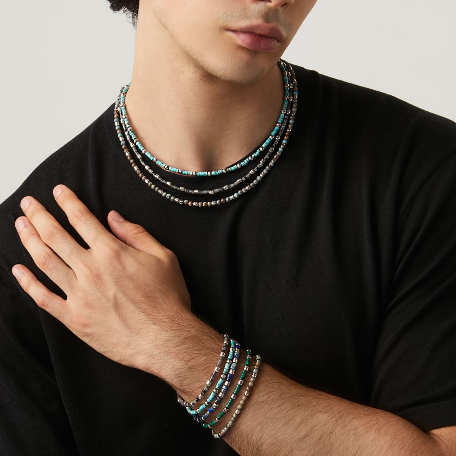Bracciale Uomo Giovanni Raspini Argento 925 Biglie Malachite Verde 11360L