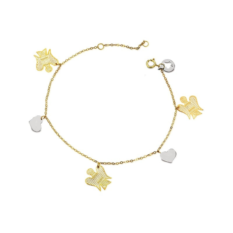 Bracciale Donna Oro 9 ck con charm Angelo traforato e cuori ai lati.