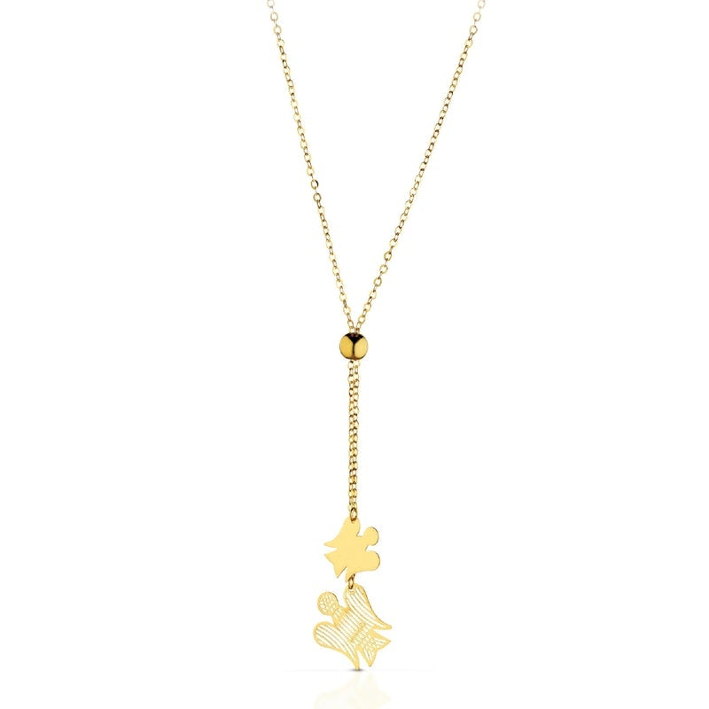 Collana Donna Oro 9 ck con Angelo charm traforato a lastra in oro giallo.