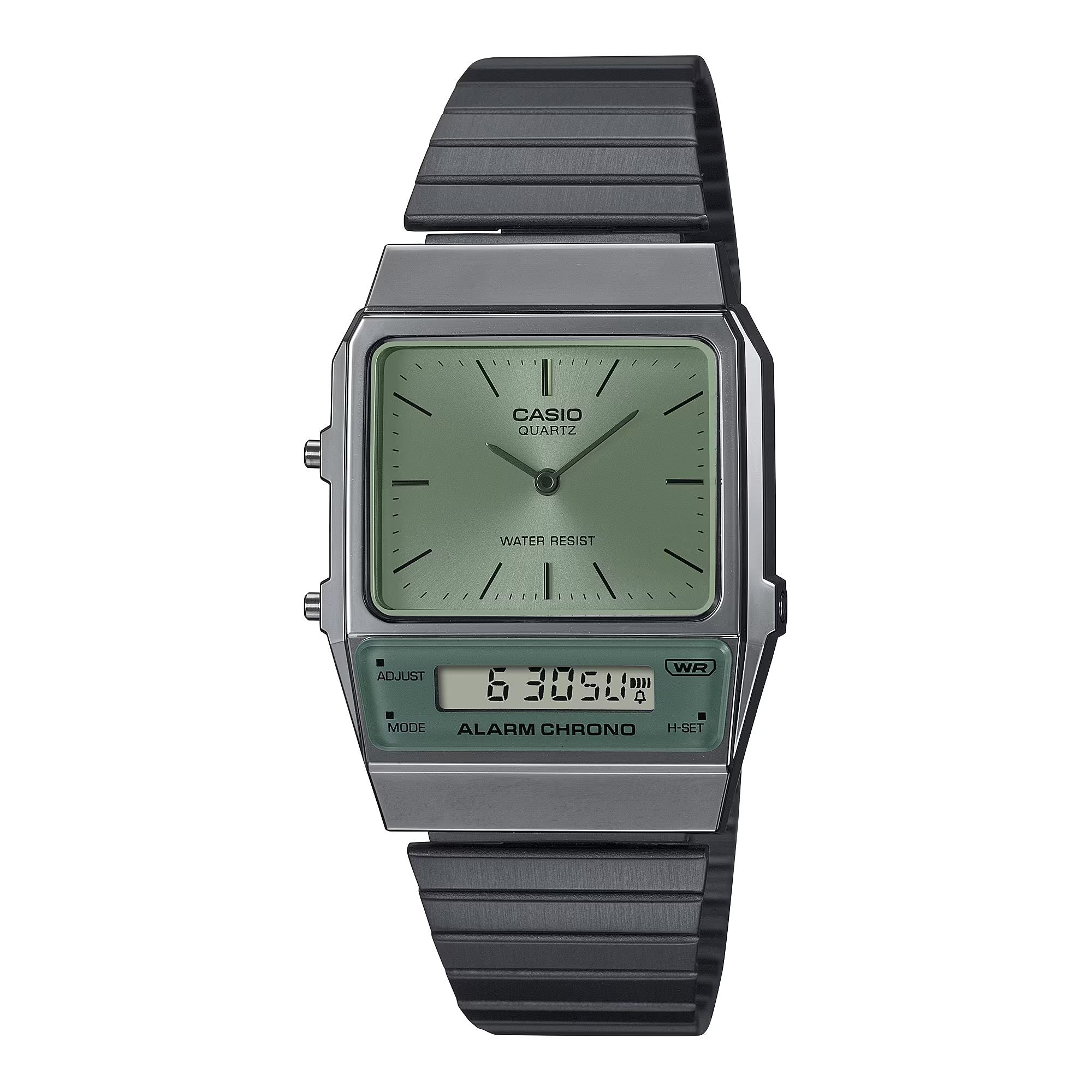 Orologio Unisex Casio Vintage Acciaio Nero Analogico Digitale Verde AQ-800ECGG-3AEF