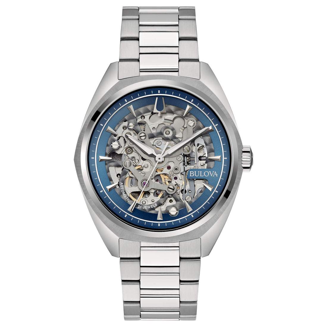 Orologio Uomo Bulova Automatico Surveyor Skelethon Acciaio Blu Open Heart 96A292
