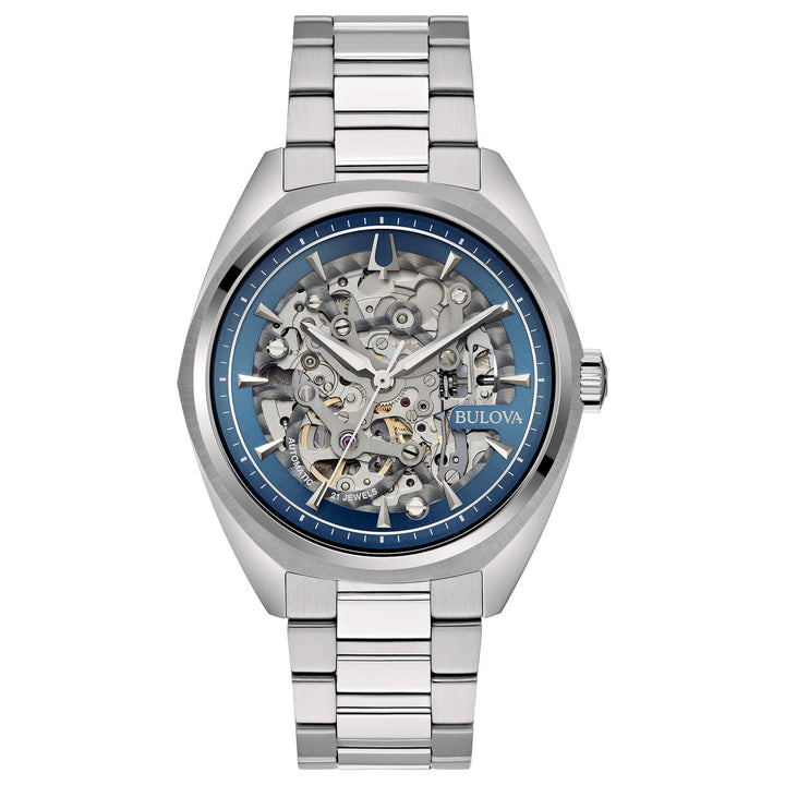 Orologio Uomo Bulova Automatico Surveyor Skelethon Acciaio Blu Open Heart 96A292