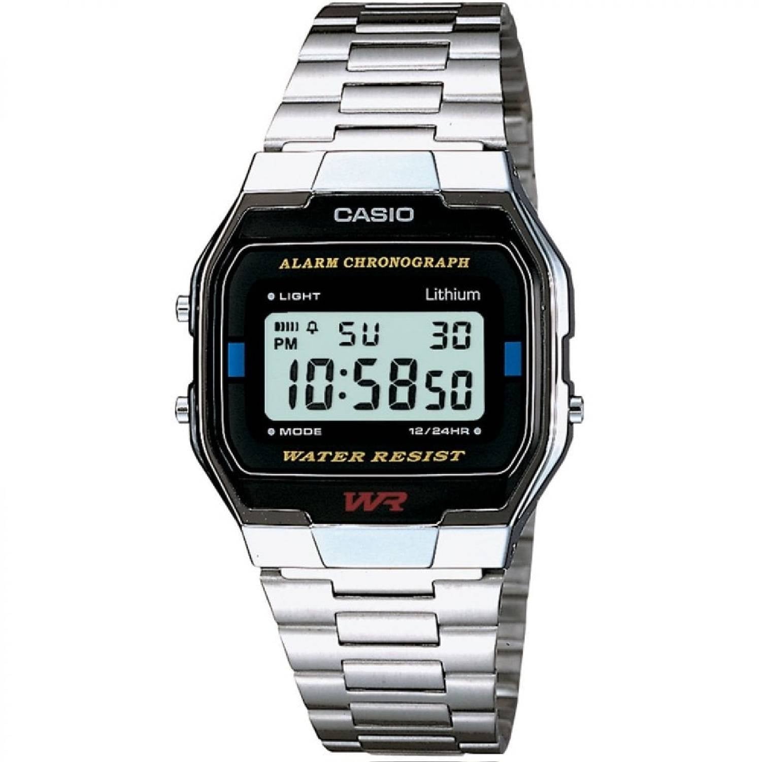 Orologio Uomo Acciaio Casio Digitale Quarzo Nero WR Cronografo Timer Sveglia