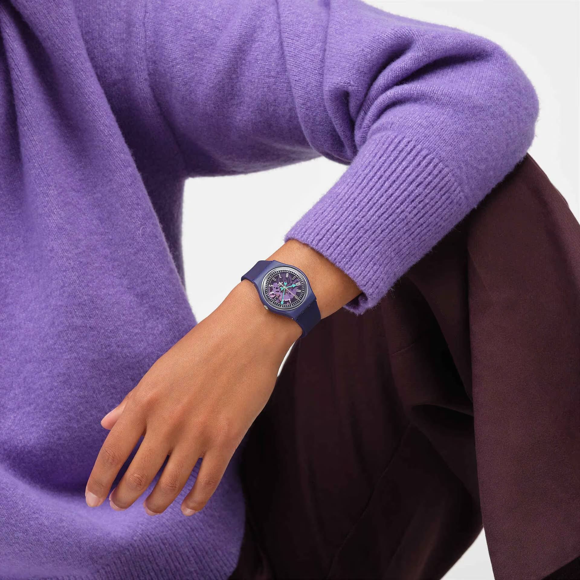 Orologio Donna Swatch Quarzo Solo Tempo Viola Scheletrato SO28V102
