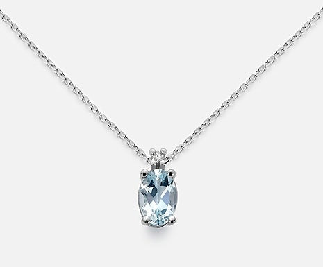 Collana Donna Mikiko Oro 18 Kt e acquamarina ovale con Diamanti