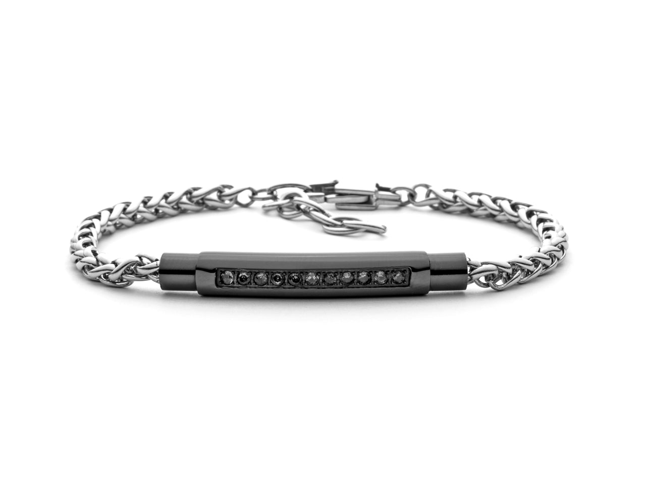 Bracciale Uomo 4US Cesare Paciotti Acciaio Targhetta Black Zirconi Neri 4UBR5609