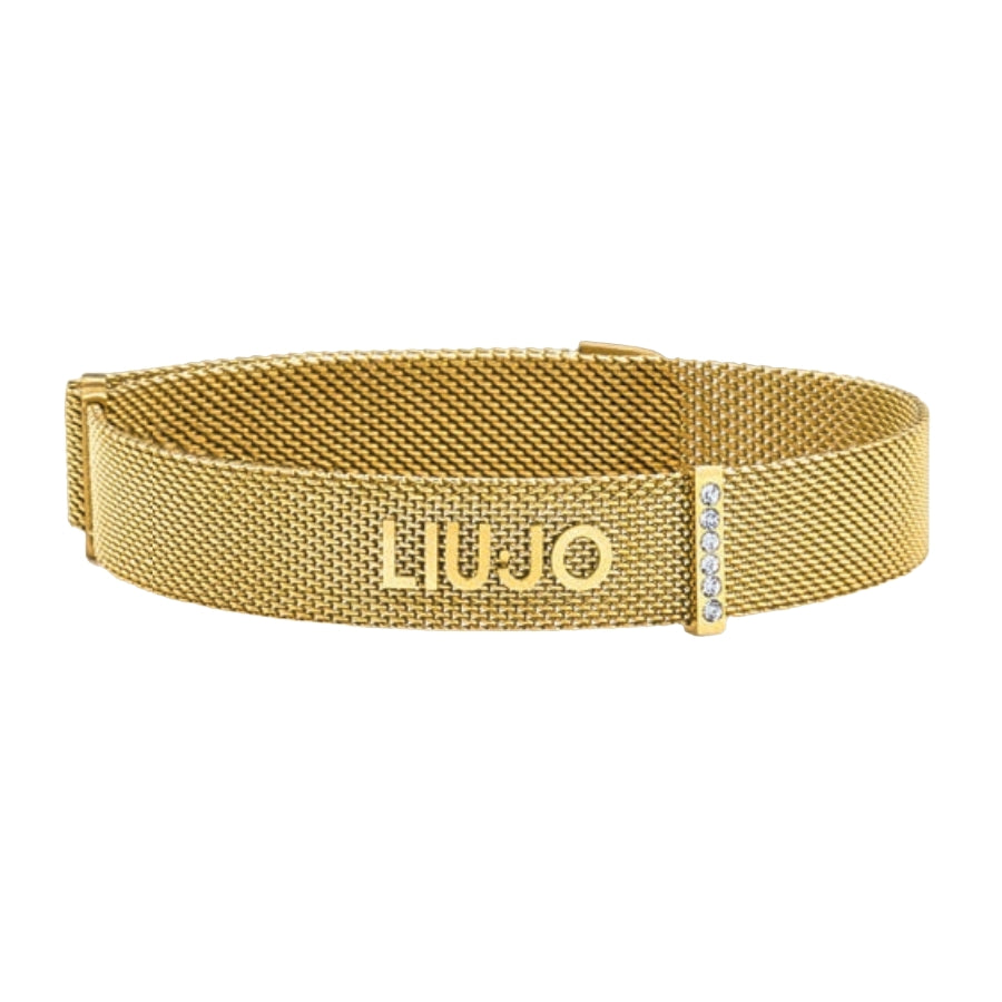 Bracciale Donna Liujo Acciaio Dorato Maglia Milano Zirconi Bianchi LJ1049