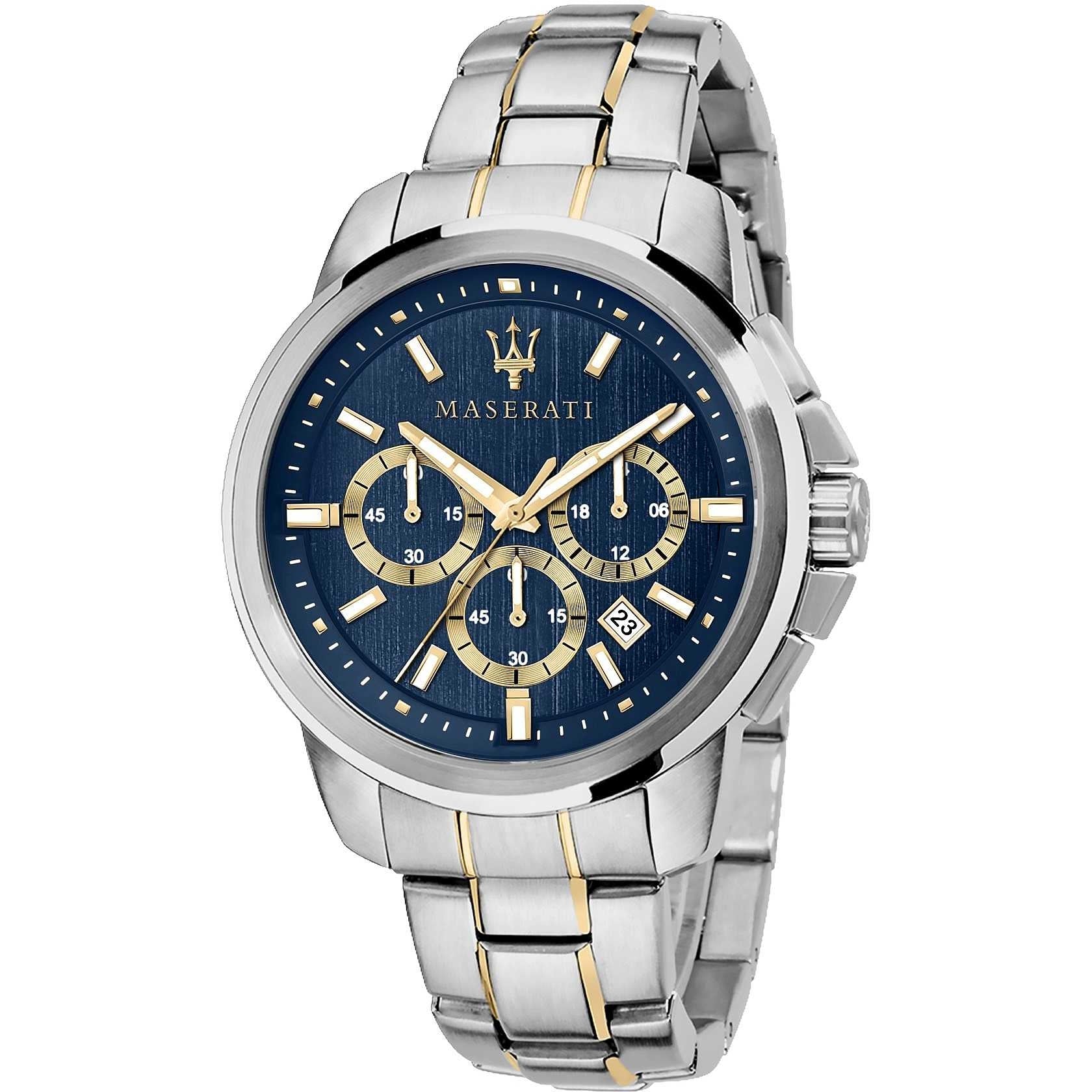 Orologio Uomo Acciaio Maserati Quarzo Cronografo Dorato Blue Data R8873621016