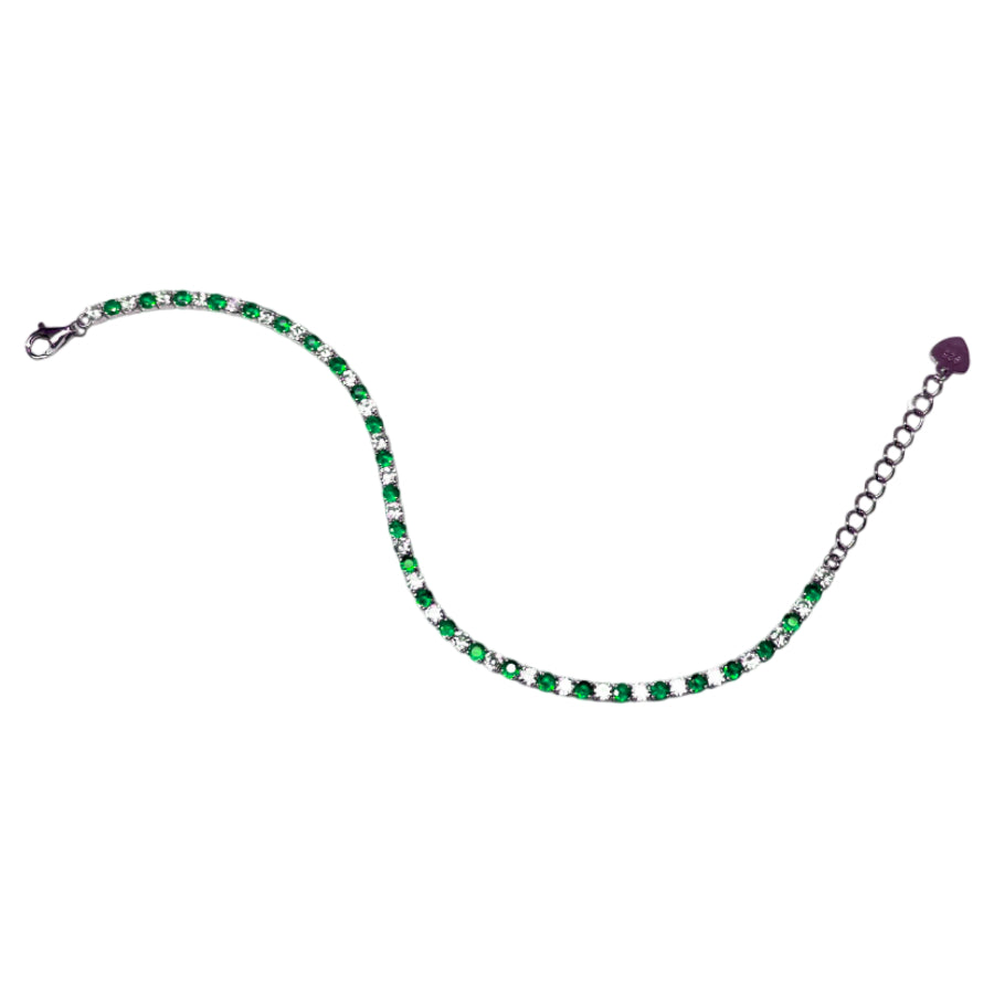 Bracciale Unisex Re Mida Tennis Argento 925 Zirconi Verdi Bianchi BR DJV-15V