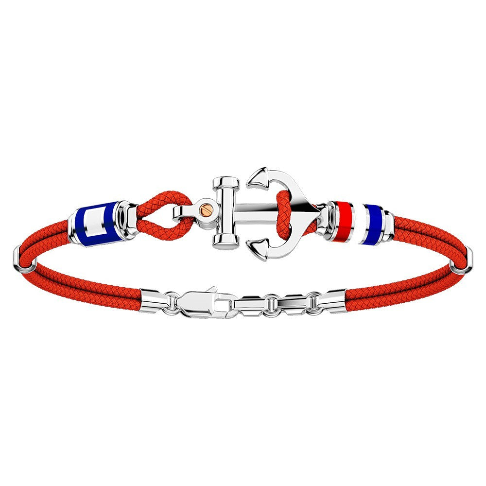 Bracciale Uomo Zancan Argento 925 Kevlar Rosso Smalto Bandiere Ancora EXB621R-RO