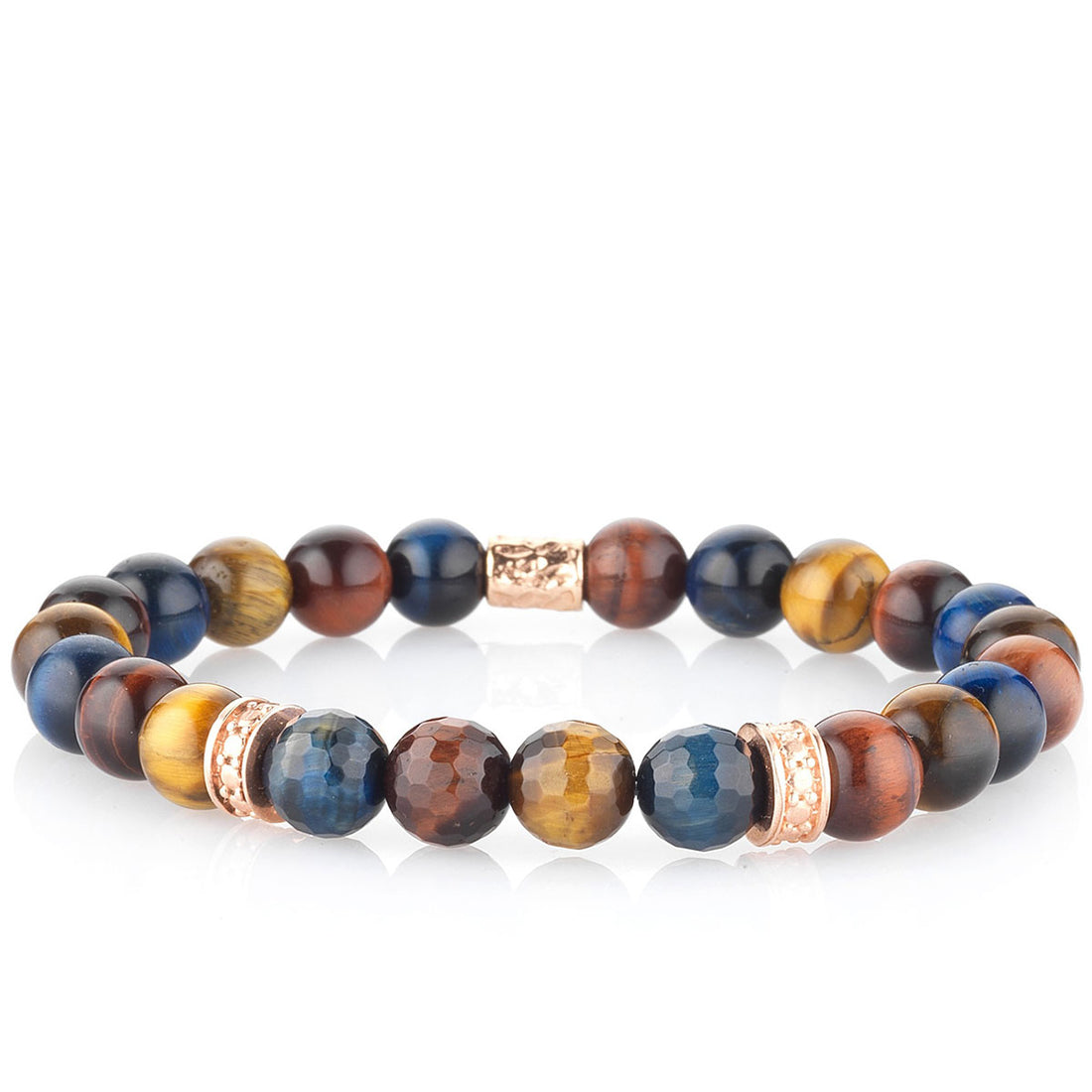 Bracciale Unisex Gerba Argento 925 Elastico Pietre Occhio di Tigre Blu COD.352