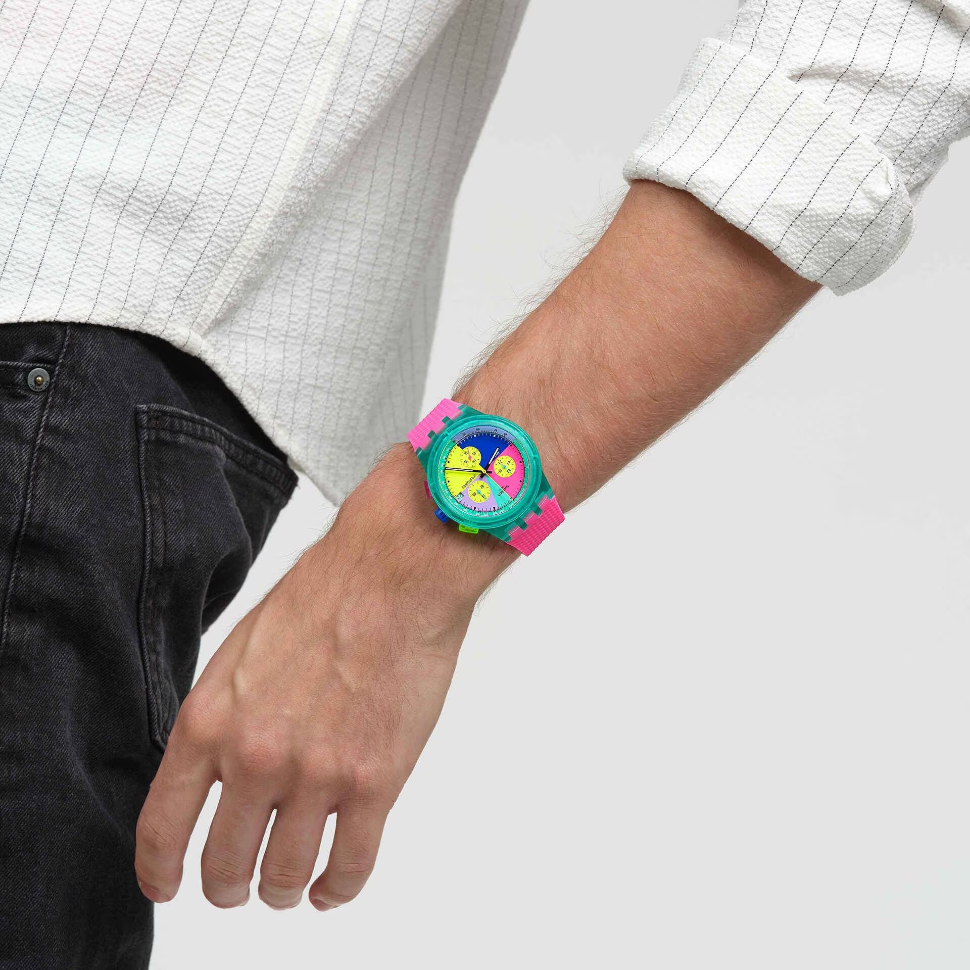 Orologio Unisex Swatch Neon Flash Arrow 1991 Crono Data SUSG408