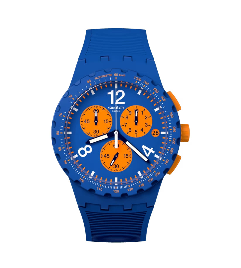 Orologio Unisex Swatch Primarly Blue Arancione Quarzo Cronografo Data SUSN419