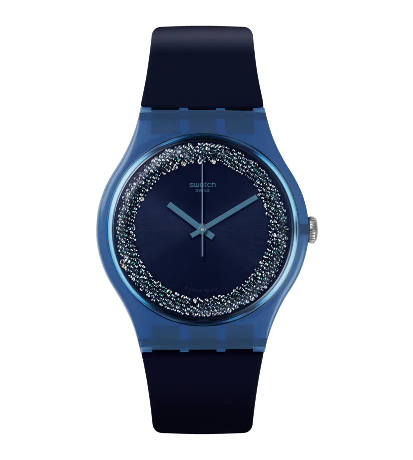 Orologio Donna Swatch Quarzo Solo Tempo Blusparkles Zirconi Blu Nero SUON134