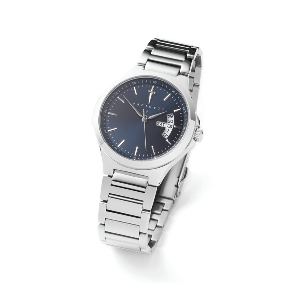Orologio Uomo Cesare Paciotti Acciaio Quarzo Solo Tempo Doppia Data Blu TSST209