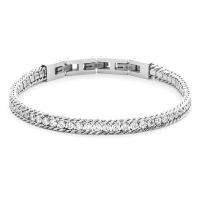 Bracciale Uomo 4US Cesare Paciotti Acciaio Tennis Zirconi Bianchi 4UBR8502