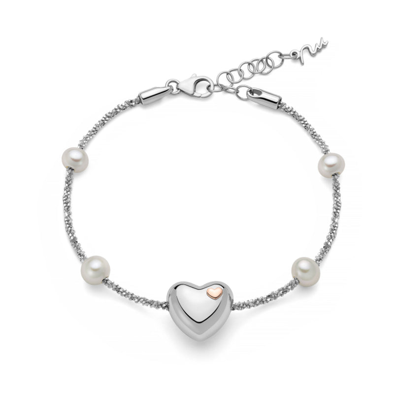 Bracciale Donna Miluna Argento 925 Miss Italia Perle Bianche Cuore Liscio PBR3493