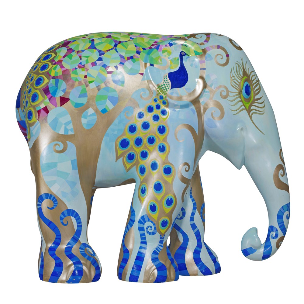 Scultura Elefante Onlylux Pavonia 20 Cm Resina Dipinto A Mano 8858831241107