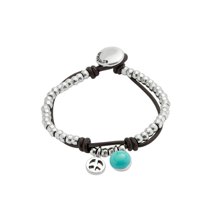 Bracciale Donna Uno De 50 Sfere Placcato Argento Cuoio Cristallo Murano Turchese PUL2530TURMTL0M