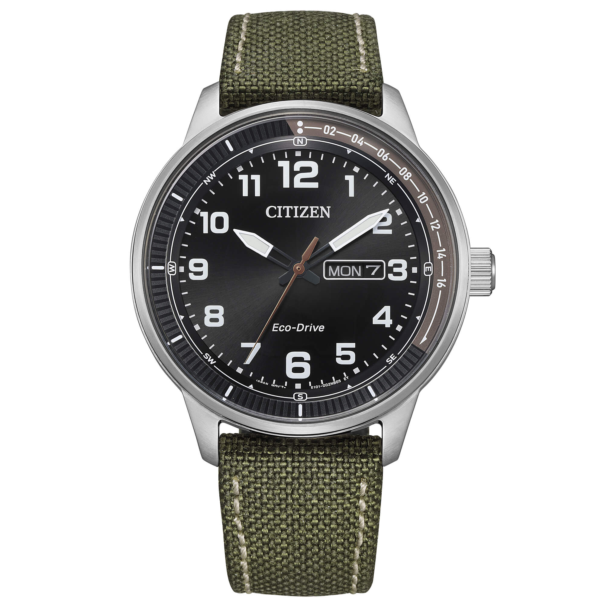 Orologio Uomo Citizen Eco Drive Solo Tempo Doppia Data Acciaio Cordura BM8590-10E