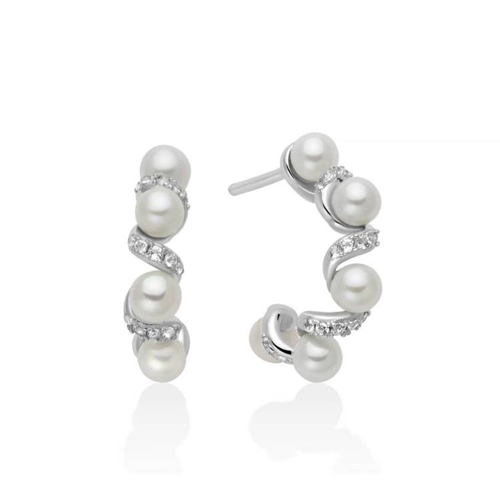 Orecchini Donna Miluna Eclissi Argento 925 Cerchio Perle Topazi Bianchi PER2862
