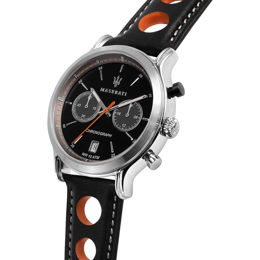 Orologio Uomo Acciaio Maserati Cronografo Legend Data Nero Arancione R8851138003