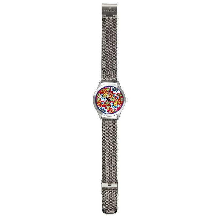 Orologio Donna Mizzica Fiori Quarzo Solo Tempo Cinturino Maglia Milano Argento