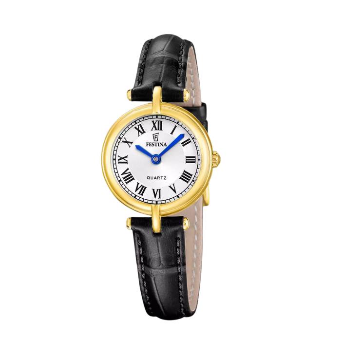 Orologio Donna Festina Mademoiselle Solo Tempo Acciaio Dorato Pelle Nero F20788/1