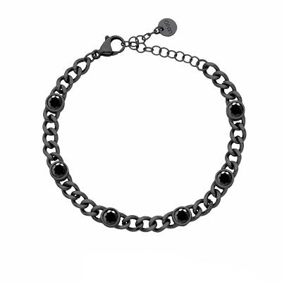Bracciale Uomo Liu Jo Acciaio Nero Catena Zirconi Neri MLJ610