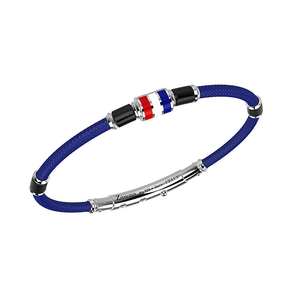 Bracciale Uomo Zancan Argento 925 Semirigido Kevlar Blu Smalto Bandiere EXB516-BL