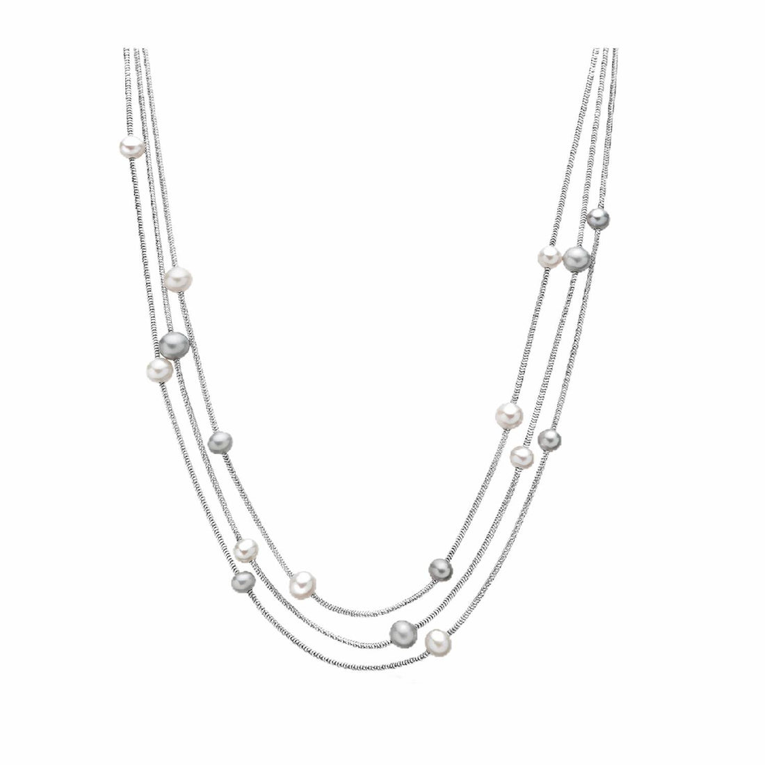 Collana Donna Argento Miluna Multifilo Miss Italia Perle Grigie Bianche PCL5628