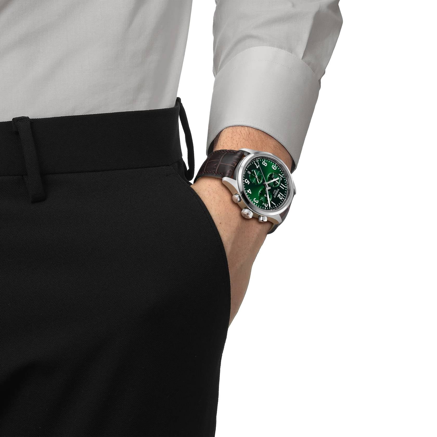 Orologio Uomo Tissot Chrono L 42 mm Pelle Quarzo Verde T1164171609200