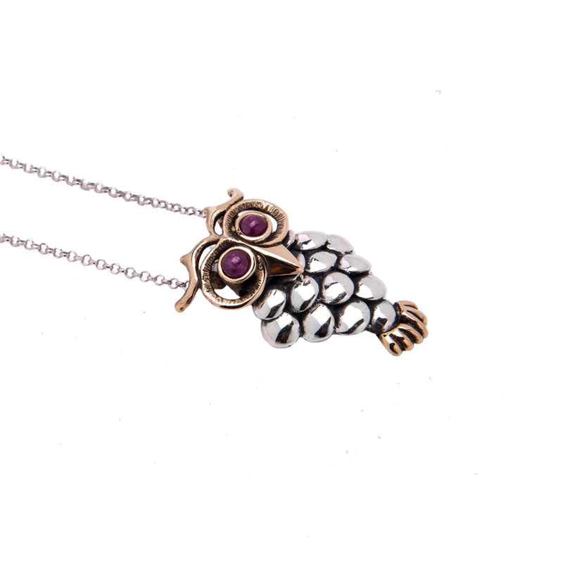 Collana Donna Nemoris Argento 925 Bronzo Rosè Civetta Occhi Rossi HCS08