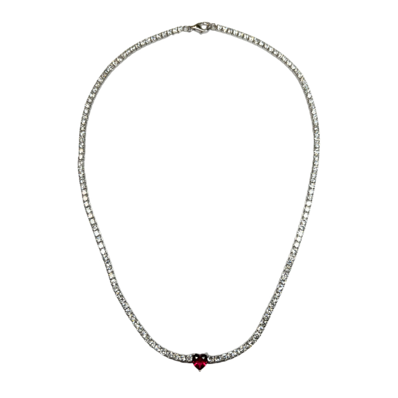 Collana Donna Re Mida Tennis Argento Cuore Rosso Zirconi Bianchi CL DJV 2R
