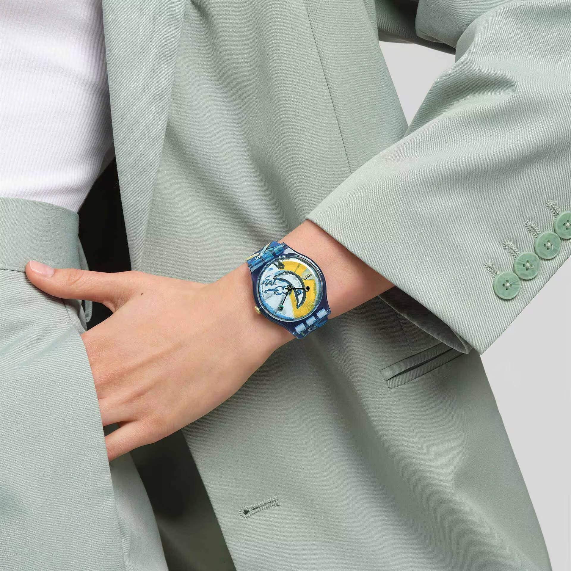 Orologio Unisex Swatch Chagall's Blue Circus Multicolore SUOZ365