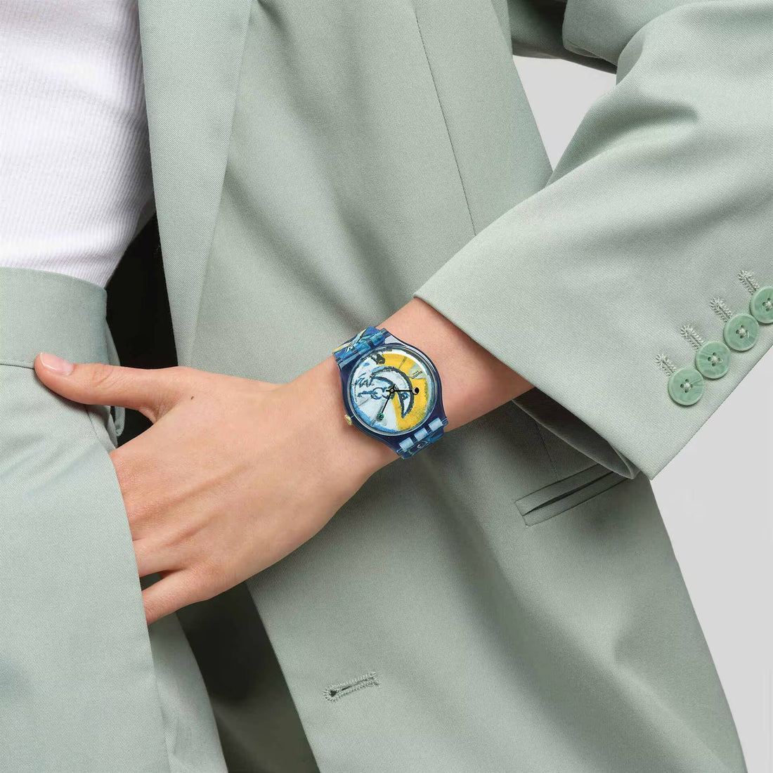 Orologio Unisex Swatch Chagall's Blue Circus Multicolore SUOZ365