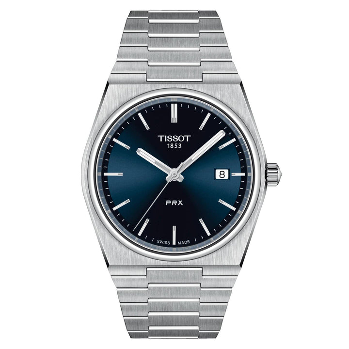 Orologio Uomo Tissot PRX Acciaio Quarzo Solo Tempo Data Blu Satinato T1374101104100