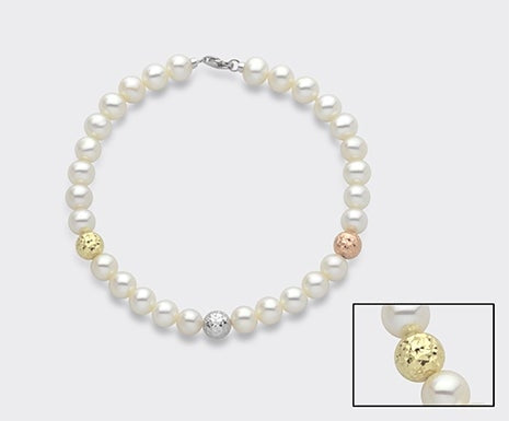 Bracciale Donna Mikiko  Perla fresh water 5-5,5 mm con 3 sfere in oro Oro 18 Kt