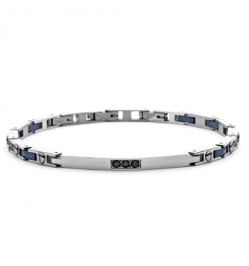 Bracciale Uomo 4US Cesare Paciotti Acciaio e ceramica blu e zirconi neri 4UBR5591