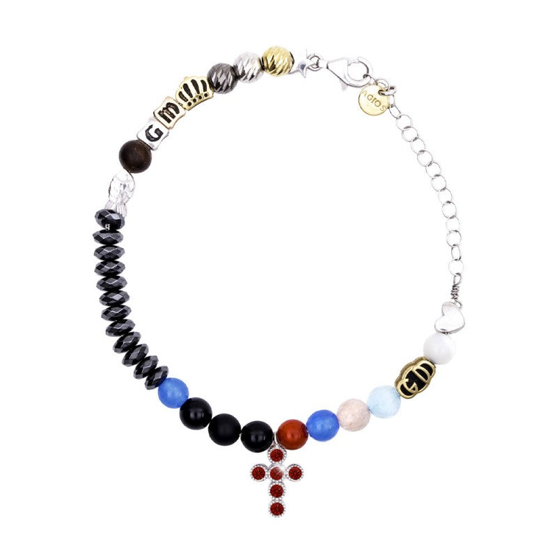 Bracciale Iesus Vita Di Gesù Croce Cristalli Rossi Argento 925 AGI1000/B-ZR